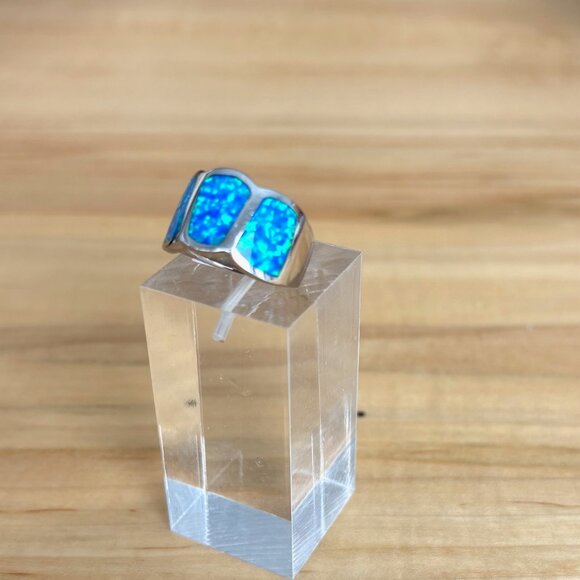 Solid Sterling Silver Ring with Opal Inlay Gorgeous Colours Size 6 - Picture 6 of 11